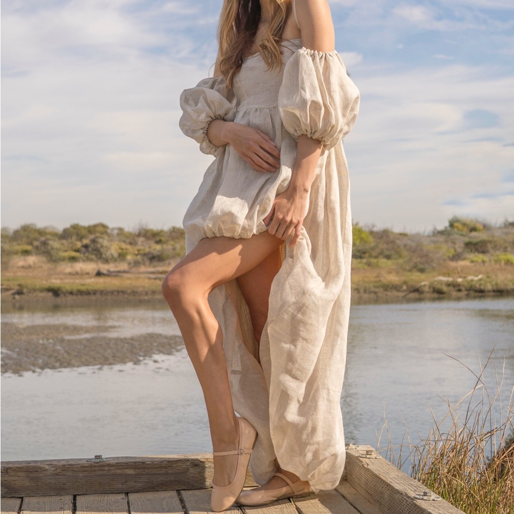 Alyssa Nicole Linen Cream High Low Dress - Picture 2 of 2